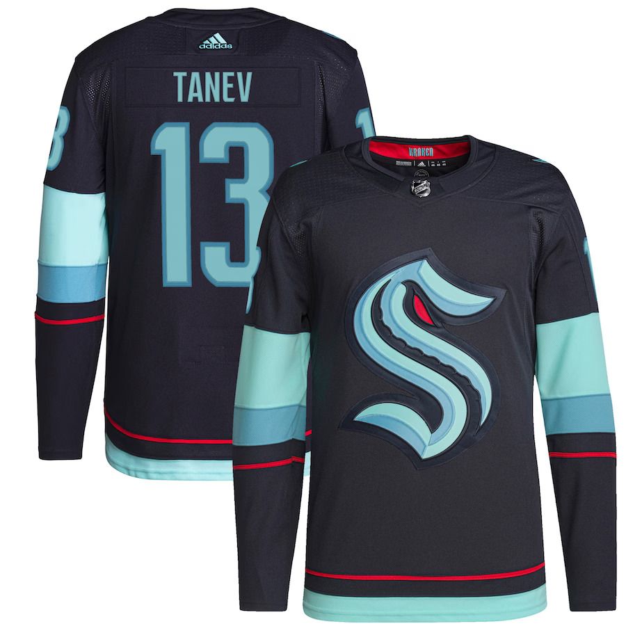 Men Seattle Kraken 13 Brandon Tanev adidas Navy Home Authentic Primegreen Player NHL Jersey